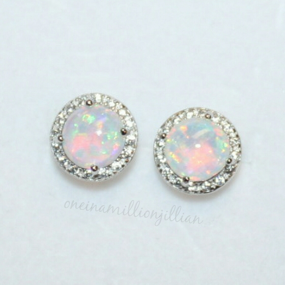 Jewelry - Sterling Silver Opal CZ Halo Earrings